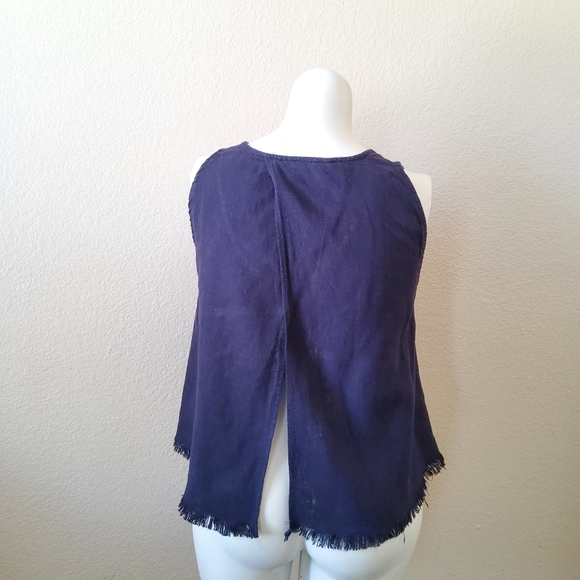 Indigo Rein Linen Blend Split Open Back Tank Top Navy Blue New - Picture 6 of 11